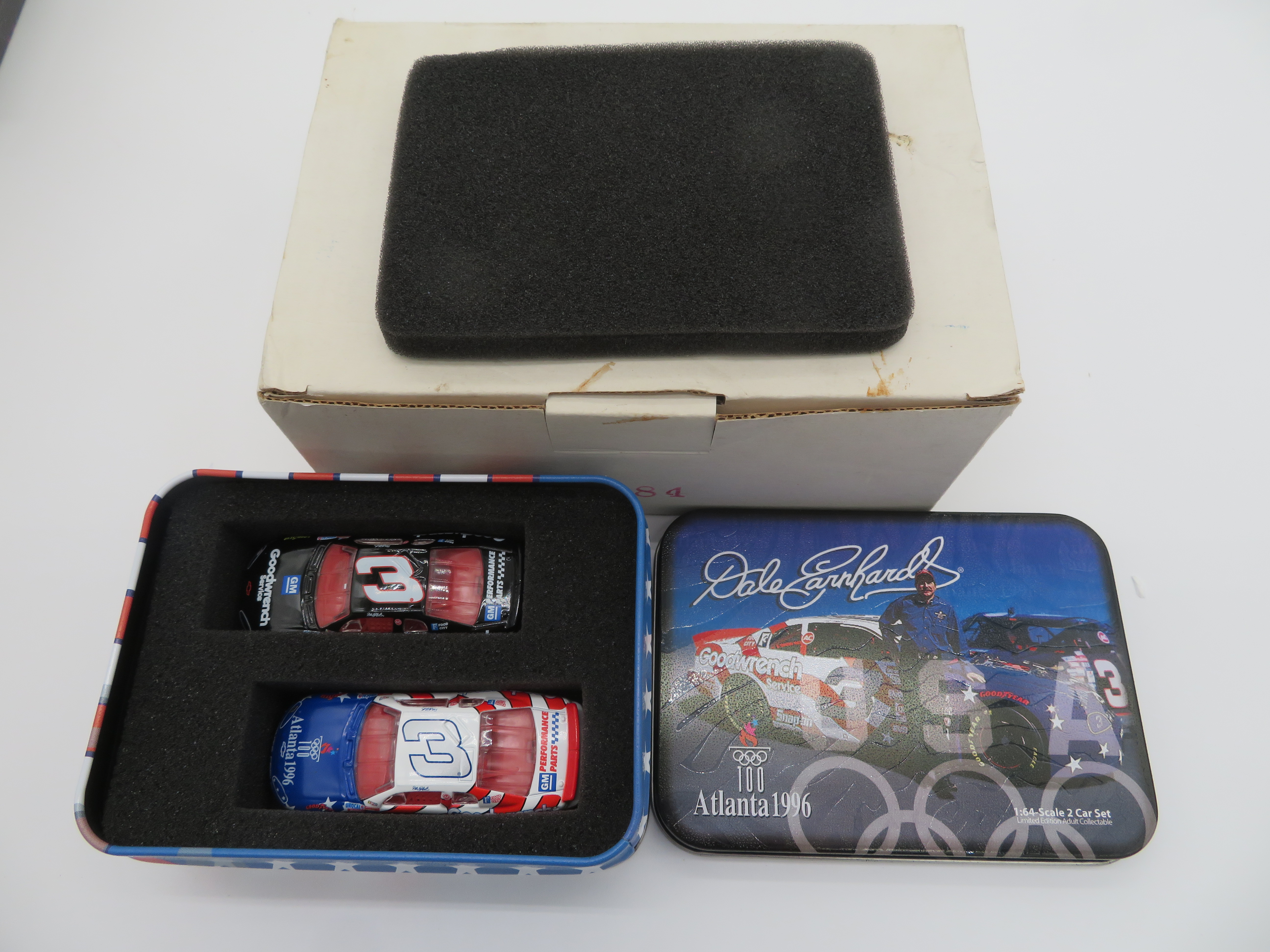 Dale Earnhardt Sr #3 Atlanta 1996 Olympics 2 1:64 Car Tin Set