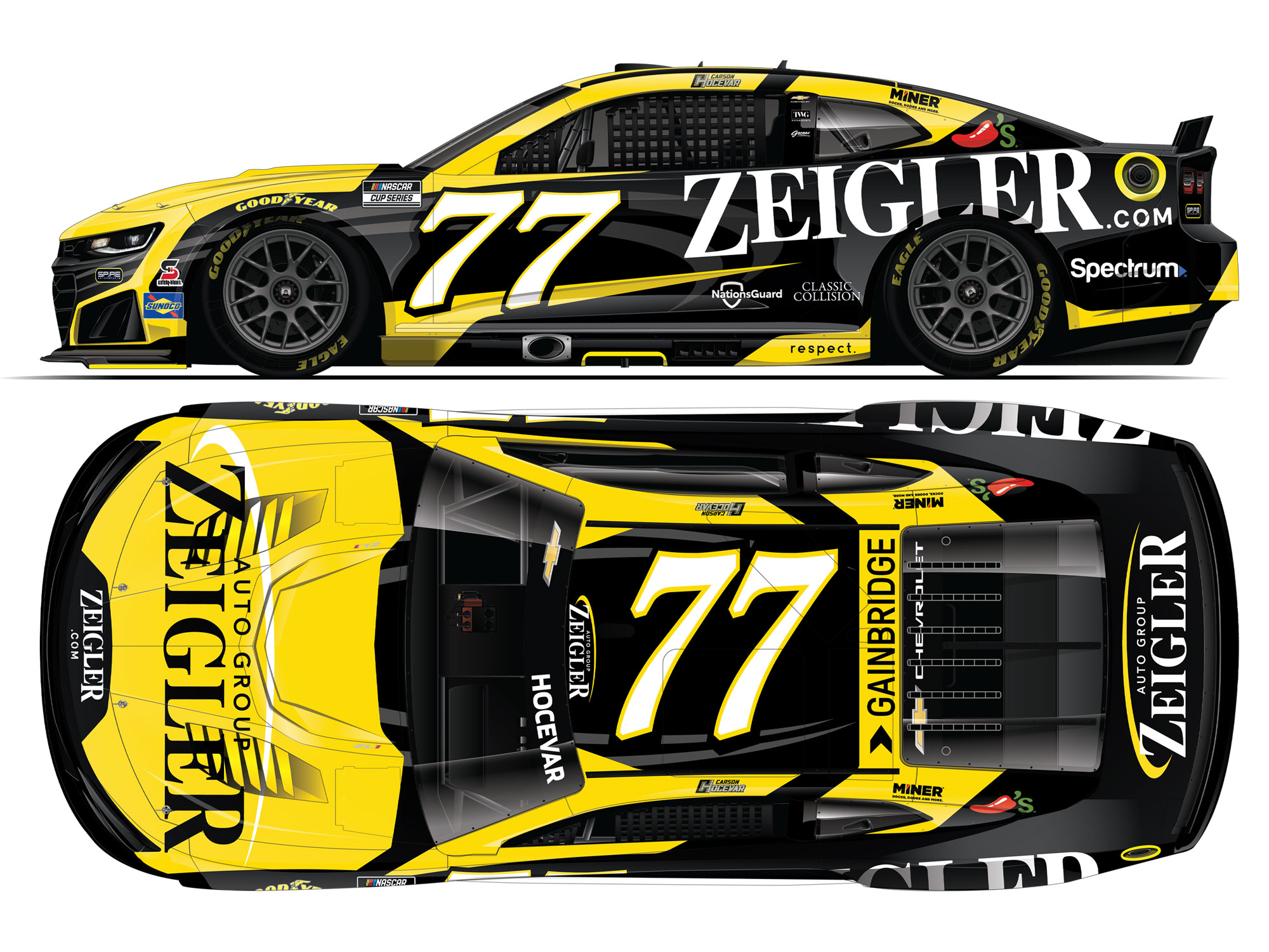 Carson Hocevar 2026 Zeigler Auto Group 1:24 Color Chrome Nascar