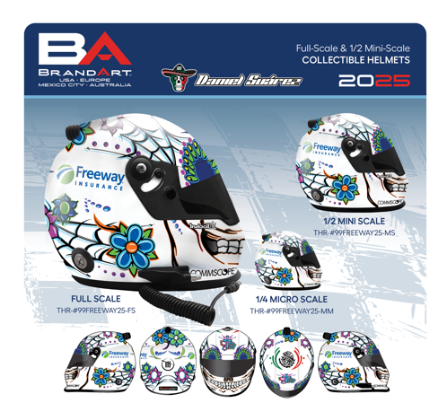 Daniel Suarez 2025 Freeway Insurance Mini (1:2 Scale) Replica Helmet Daniel Suarez 2025 Freeway Insurance Mini (1:2 Scale) Replica Helmet