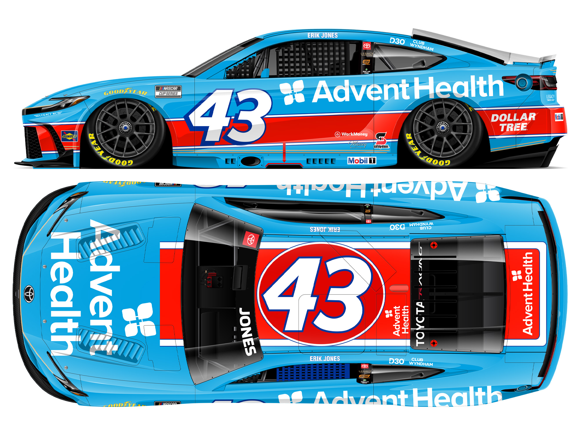 Erik Jones 2026 Adventhealth Throwback 1:24 Color Chrome Nascar