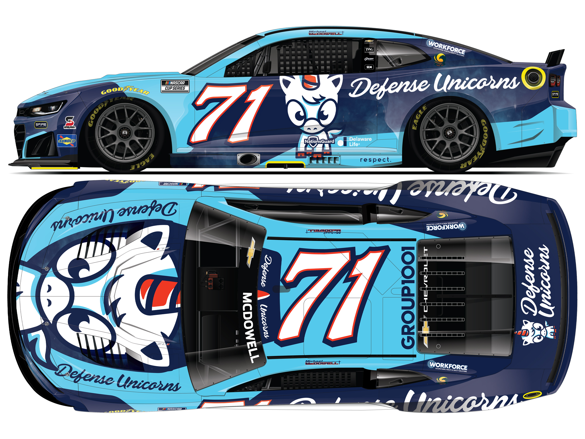 Michael McDowell 2026 Defense Unicorns 1:24 Color Chrome Nascar