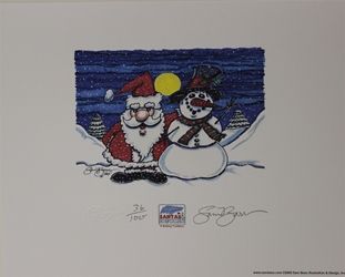 2005 Santa and Snowman #1 Numbered & Autographed by Sam Bass Print 14 " X 11" 2005 Santa and Snowman #1 Sam Bass Print 14 " X 11"