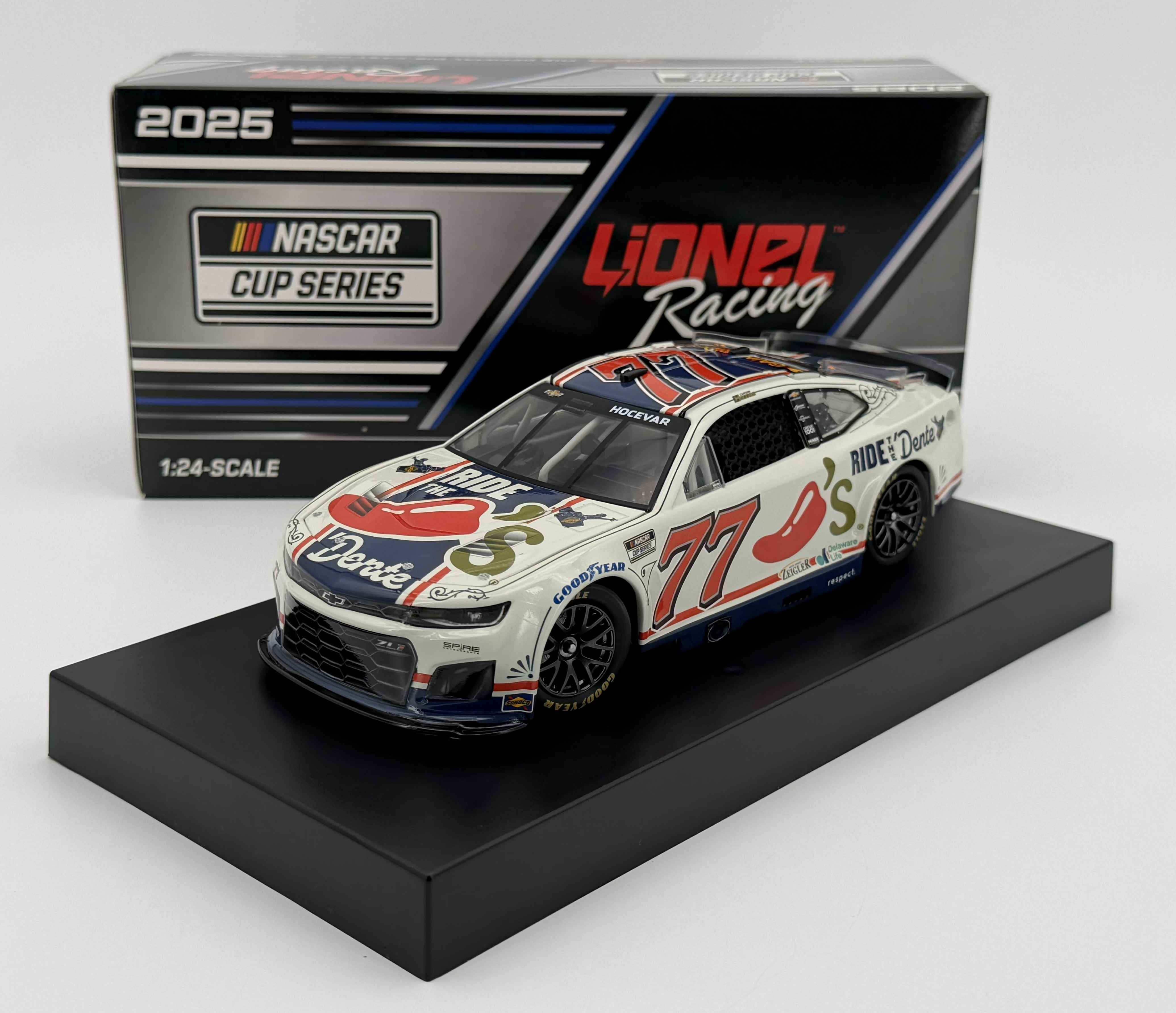 A detailed look at the Carson Hocevar 2025 Chili's Ride The 'Dente 1:24 Nascar Diecast