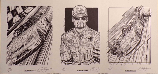 Dale Earnhardt Jr. Bud King Of Beer 2000 #1 Set Of 3 Numbered and Autographed by Sam Bass  Lithographs Prints 11" X 14" With COA Dale Earnhardt Jr. Bud King Of Beer #1 Set Of 3 Numbered and Autographed by Sam Bass  Lithographs Prints 11" X 14" With COA