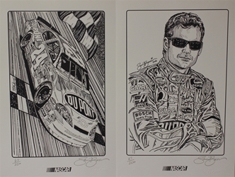 Jeff Gordon " DuPont #4 2006 " Set Of 2 Numbered and Autographed by Sam Bass  Lithographs Prints 11" X 17" With COA Jeff Gordon " DuPont 2006 " Set Of 2 Numbered and Autographed by Sam Bass  Lithographs Prints 11" X 17" With COA