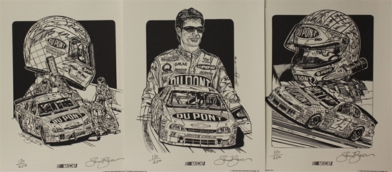 Jeff Gordon " Dupont #2 1998 " Set Of 3 Numbered and Autographed by Sam Bass  Lithographs Prints 11" X 14" With COA Jeff Gordon " Dupont 98 " Set Of 3 Numbered and Autographed by Sam Bass  Lithographs Prints 11" X 14" With COA