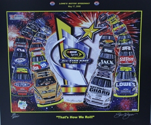 Lowes Motor Speedway 2008 All-Star Race " Thats How We Roll! "  Numbered Sam Bass Print 22" X 26" Lowes Motor Speedway 2008 All-Star Race " Thats How We Roll! "  Numbered Sam Bass Print 22" X 26"