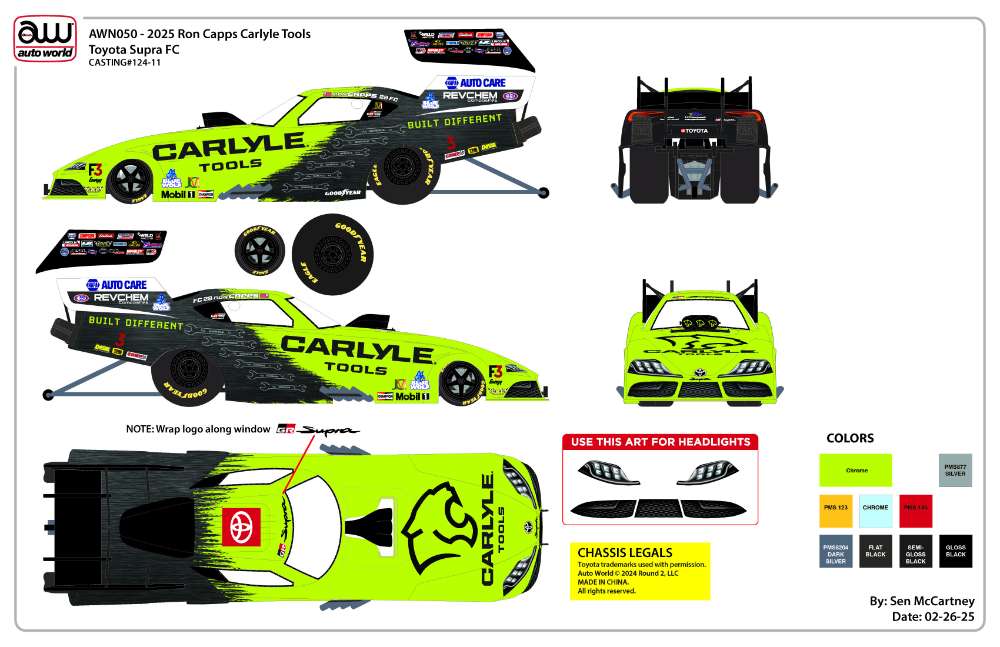 Carlyle Tools Racing Ron Capps 2025 Carlyle Tools Toyota Supra Funny Car 1:24 NHRA Diecast