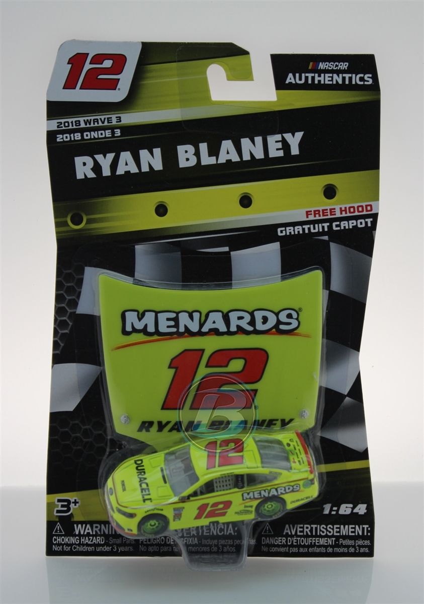 2018 RYAN BLANEY #12 MENARDS DURACELL NASCAR AUTHENTICS 1:64 W/MAGNET HOOD 